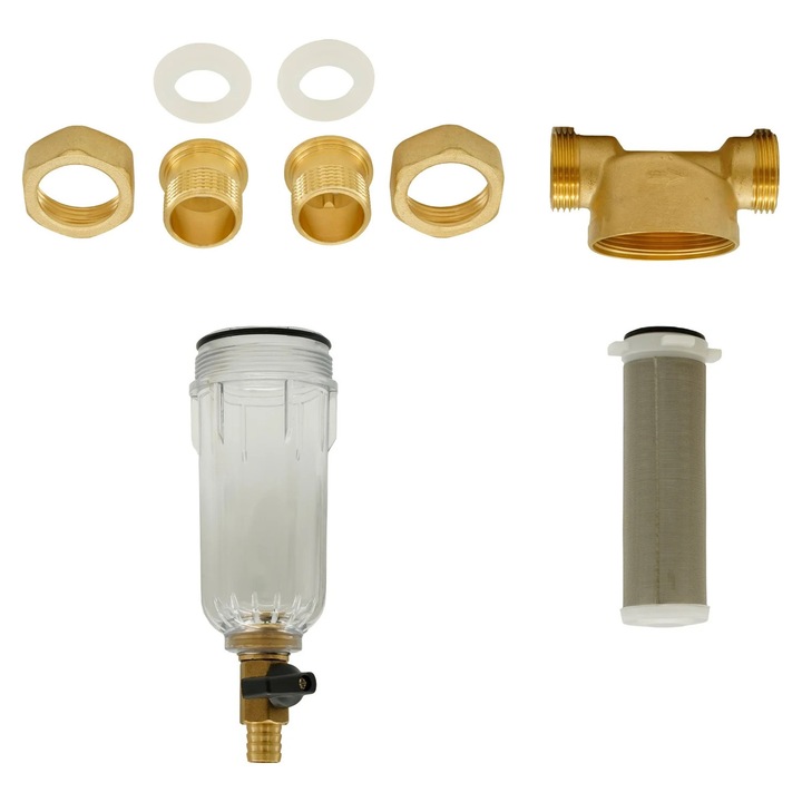 Filtru de apă Flow F-PF-B01, purjare rapidă, alamă, inox, 20x9x6cm