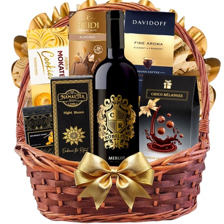 Cos cadou elegant cadouri rafinate® prestige selection, vin rosu demisec, cafea davidoff