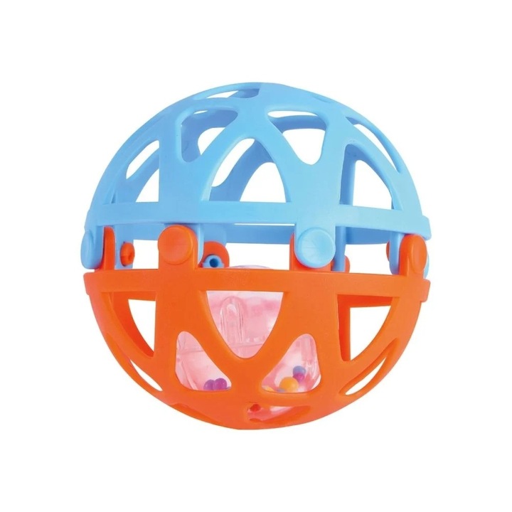 Minibo bébijáték, csörgőlabda, kék/narancssárga, 12x12x12cm