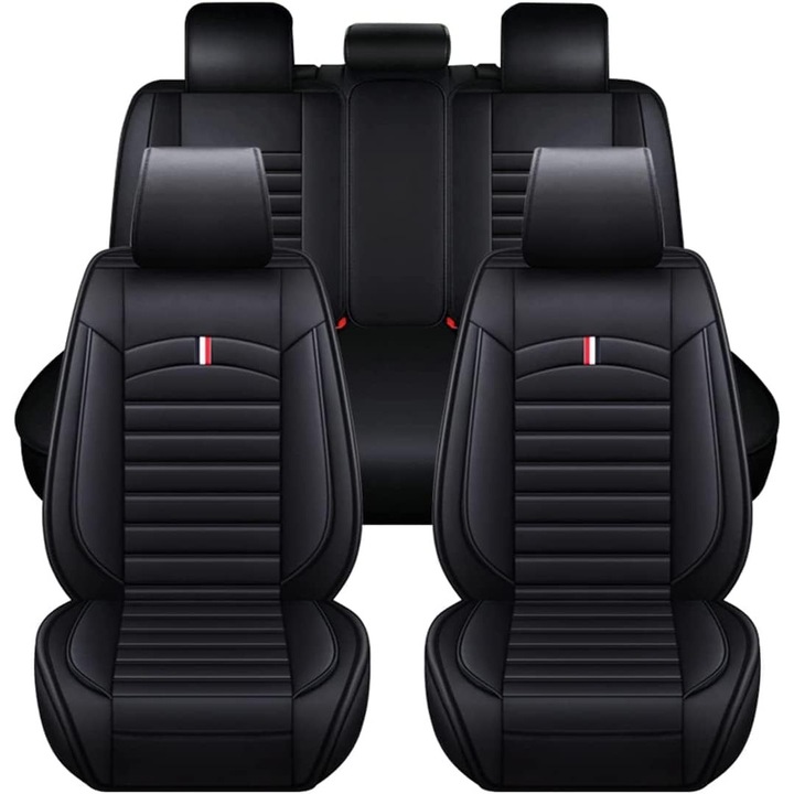 Set Huse Auto universale luxoase din piele ecologica, negru pentru scaune fata si spate