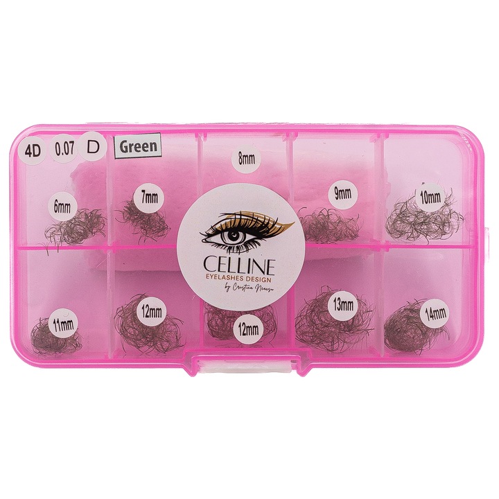 Gene false CELLINE premade mix 4D, verde, 1200 buchete, lungime 6-14mm, grosime 0.07mm