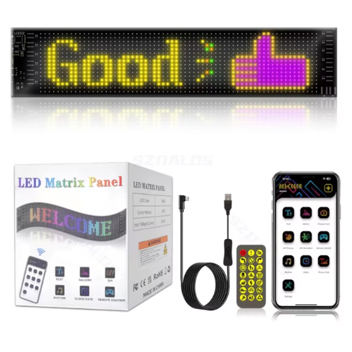LED матричен дисплей U37 RGB Multicolor за тунинг на автомобили и камиони 374x92mm, ефект Devil Eyes