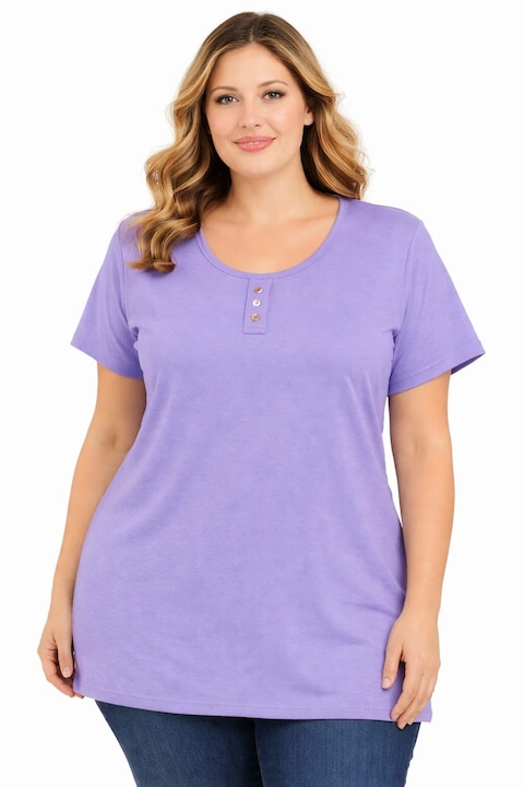 Tricou Dama Simplu Bumbac 100%, Croiala lejera, 3 NASTURI, FABRICAT IN ROMANIA, ADIBIALEX, Lila