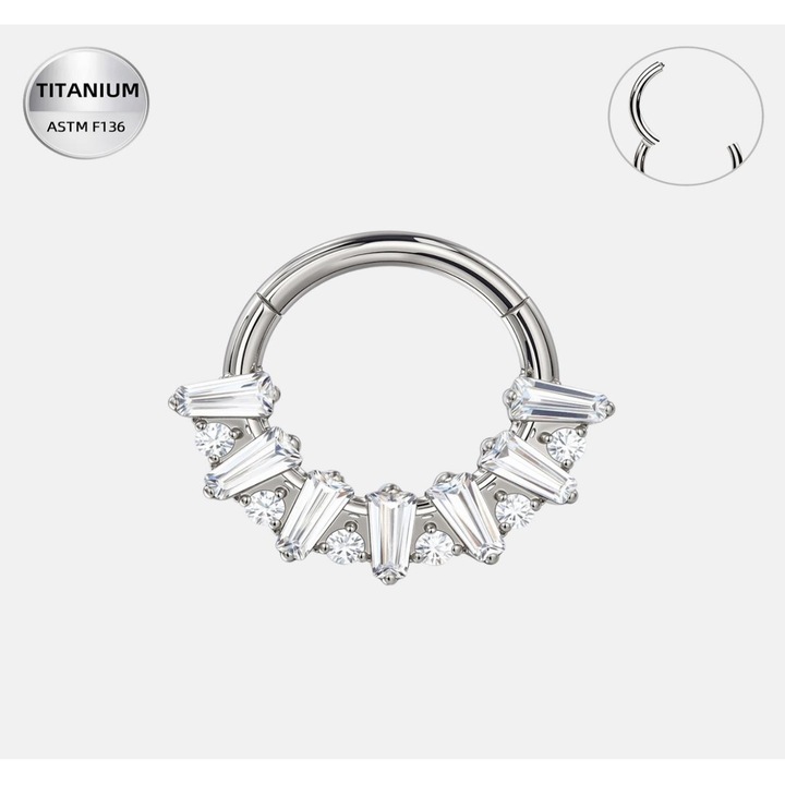 Piercing inel din titan argintiu cu cristale elegante – 1.2 × 8 mm, Funny Party Shop®