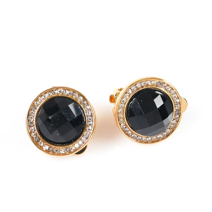 Cercei aurii cu clips si piatra neagra