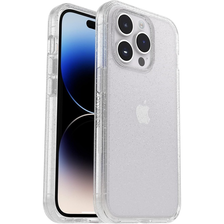 Husă OtterBox Symmetry+, rezistentă la șocuri, design slim, transparent Stardust, pentru iPhone 14 Pro