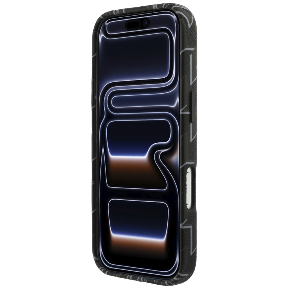 Carcasa Karl Lagerfeld Monogram cu MagSafe, neagră, pentru iPhone 17 Pro, material TPU și eco-piele