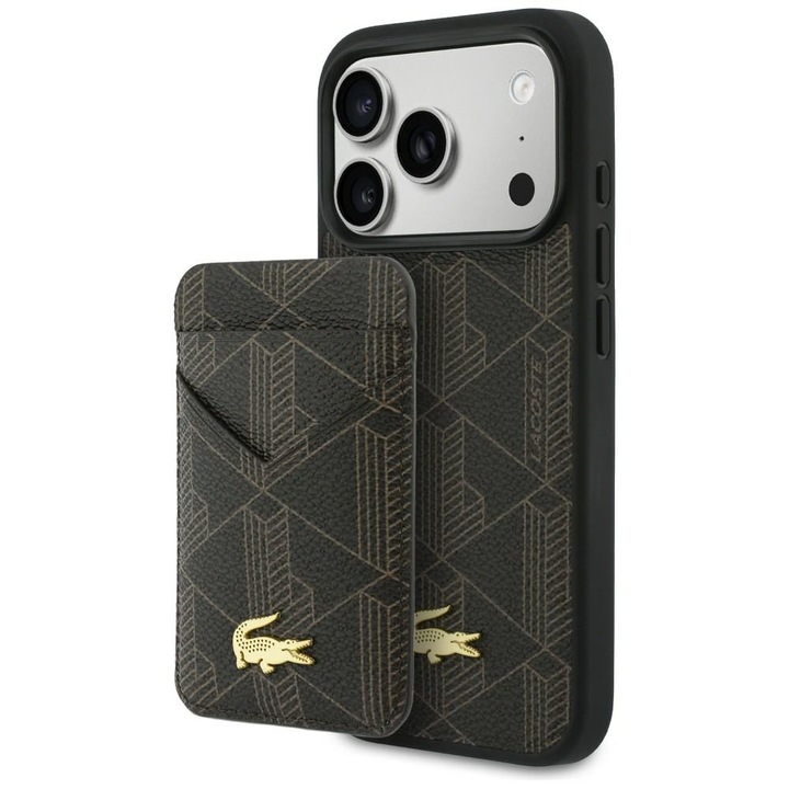 Комплект калъф + портфейл Lacoste PVC Blend, кафяв, за iPhone 17 Pro, твърд калъф, материал поликарбонат x TPU