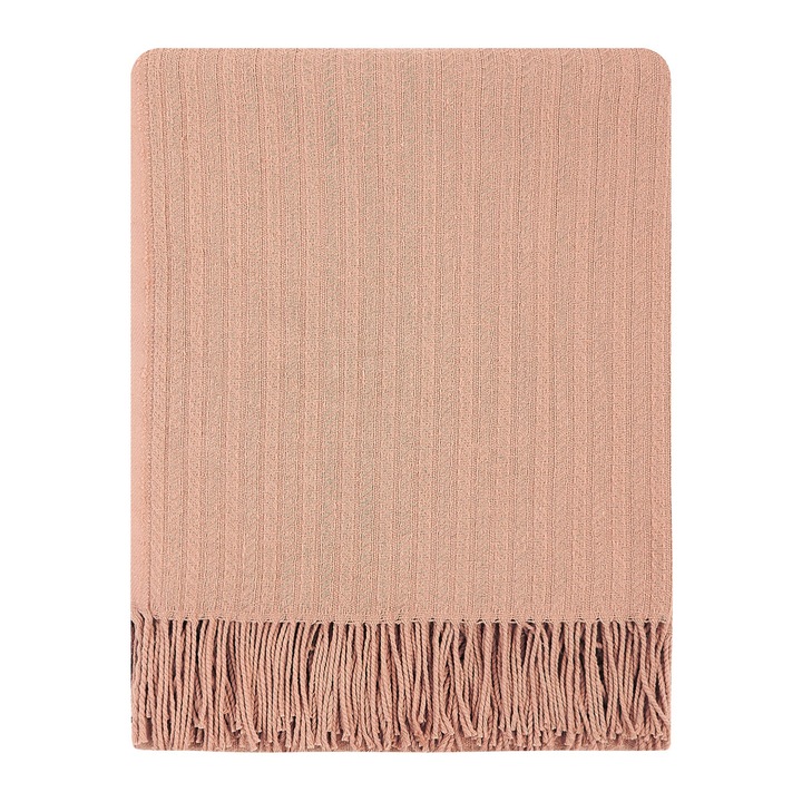 Pled Cozy Blankets, 100% bumbac, bej, 140x200cm, cu franjuri, structura in dantela