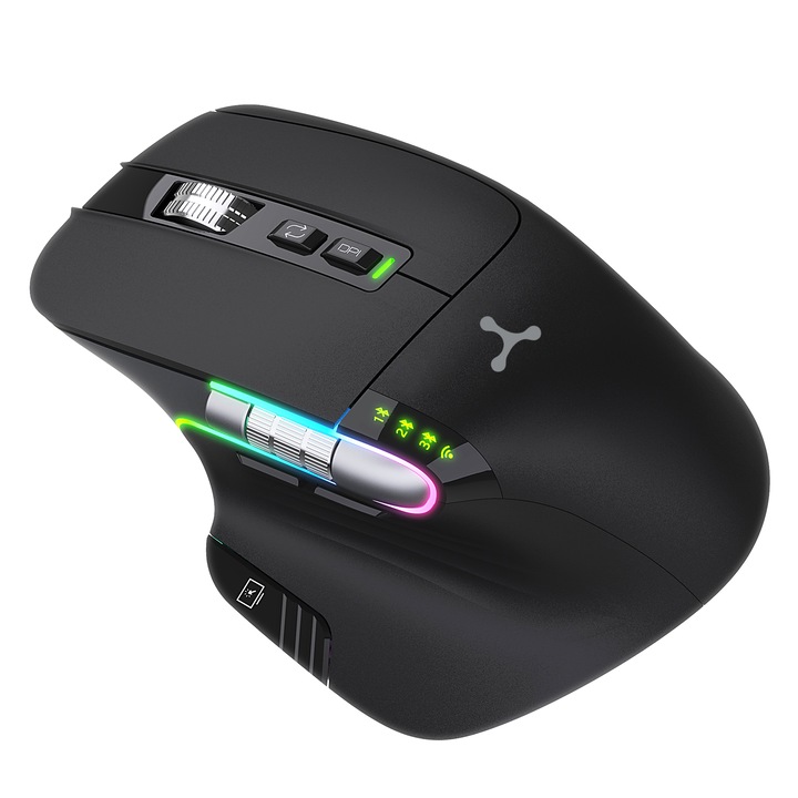 Mouse wireless Triadyn NEREID, 2.4 GHz, Bluetooth, 8 Butoane, 3200 DPI, negru