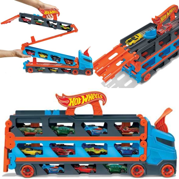 Hot Wheels City Super Transporter Set de curse Speedway Hauler + 3 masinute