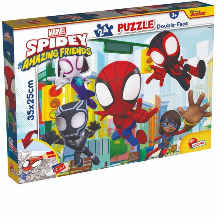 Puzzle 2 az 1-ben, Spidey és csodálatos barátai modell, 24 darab, Gyermekeknek, Többszínű