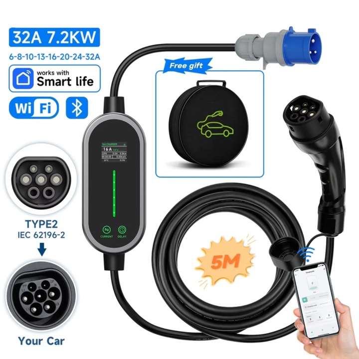 Incarcator portabil, control inteligent Wi-Fi, rezistent la intemperii, 5M, tip 2, set