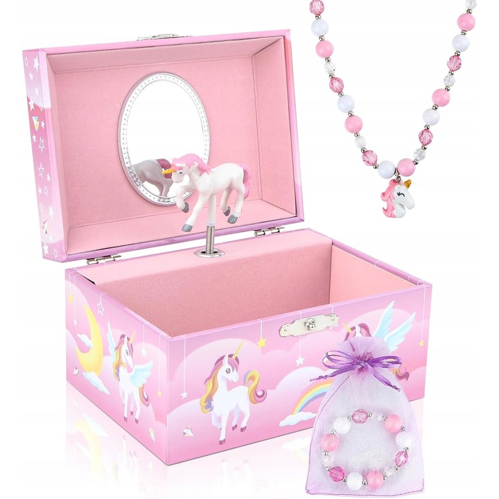 Cutie pentru bijuterii, cu muzica, unicorni, multicolor, 20x15x10cm