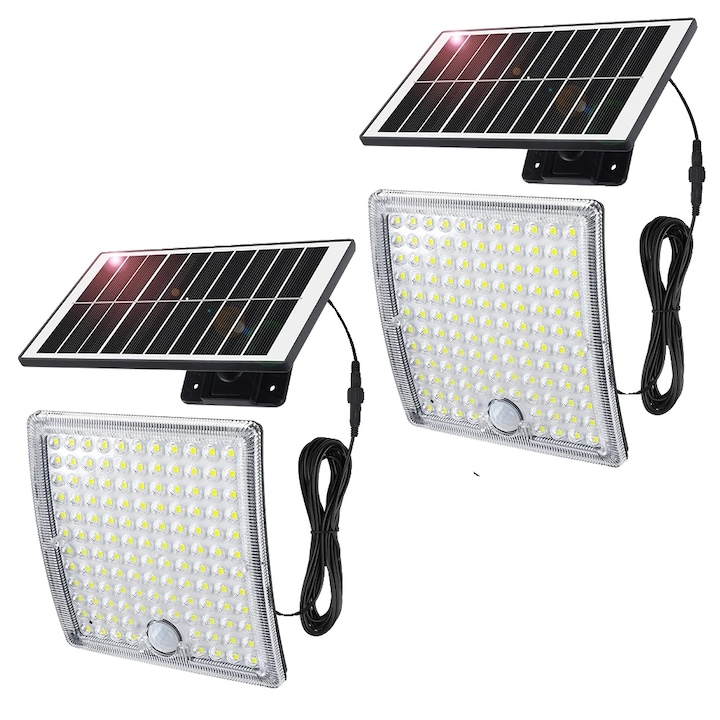 Lampi solare cu senzor de miscare, set 2 buc, design rezistent la intemperii, ABS, LED, exterior-interior