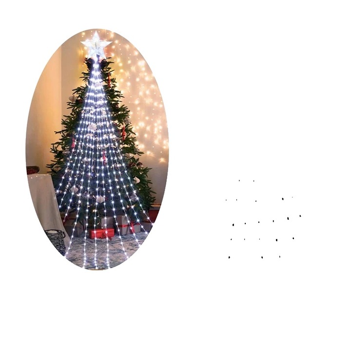 Instalatie de Craciun, lumini tip strip, alb, 2.2m, 198 LED-uri, functionare cu baterii