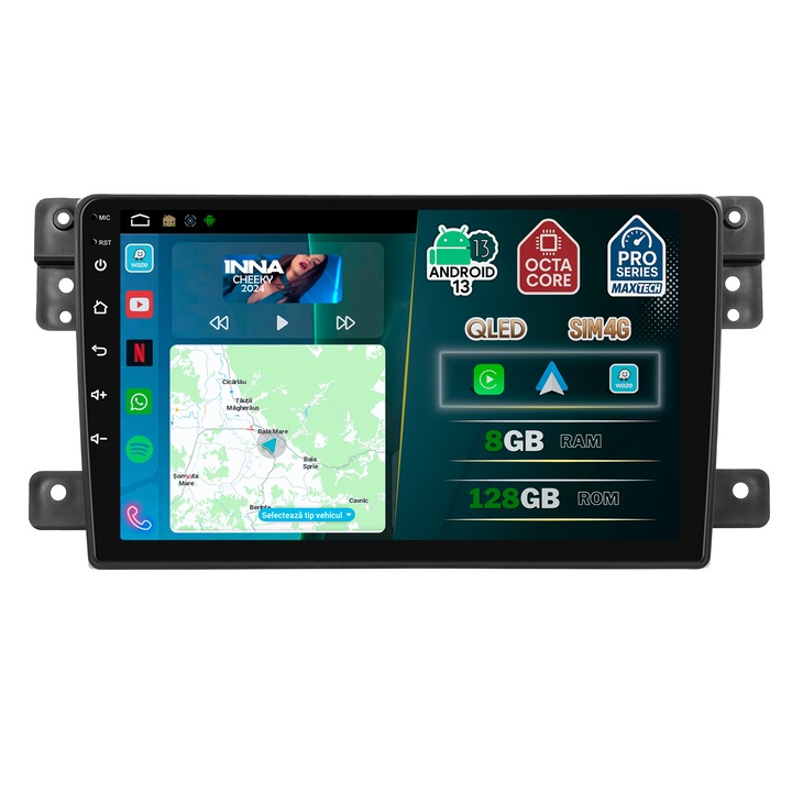 Navigatie Suzuki Grand Vitara III (2005-2015) dedicata, MaxTech® PRO SERIES, 8 GB Ram 128 GB Rom OctaCore, Carplay & Android auto, Ecran 9” HD Touch, SIM 4G, GPS, Wifi, Bluetooth, Radio