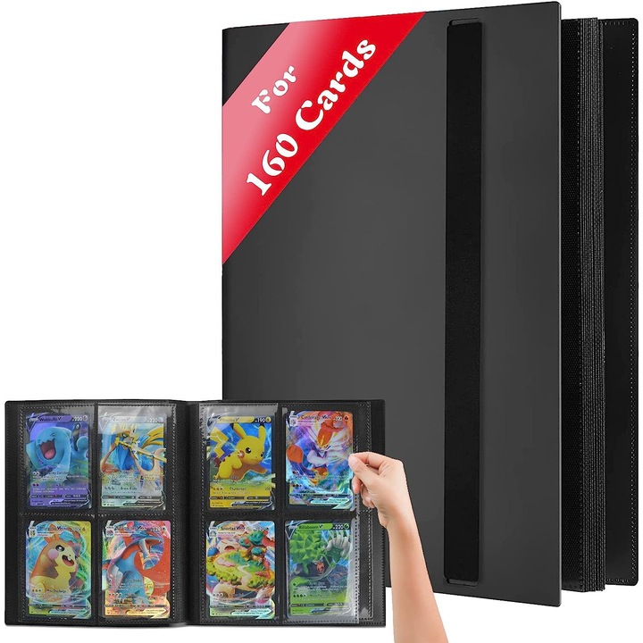 Gyűjtőalbum kártyákhoz, 160 zseb, 20 oldal, fekete, kompakt