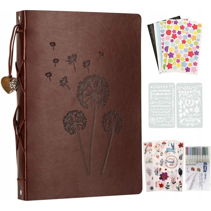 Album foto pentru scrapbook, 28x21cm, maro, set cu accesorii