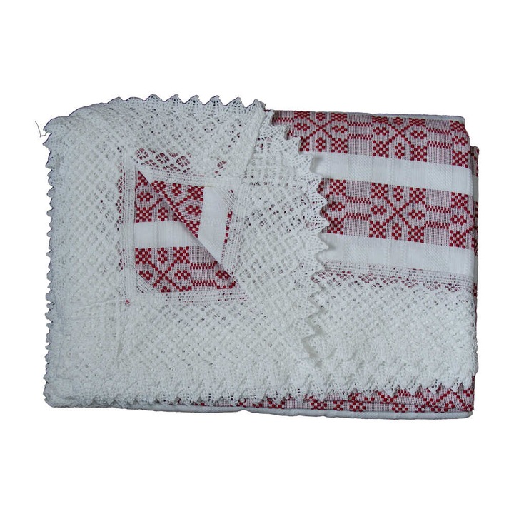 Fata de masa artizanat 220x160 CM Alb/Rosu 80 % bbc 20 % acril