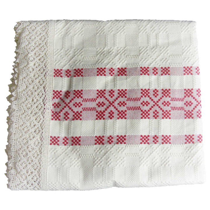 Fata de masa artizanat 160x120 CM Crem/Rosu 80 % bbc 20 % acril