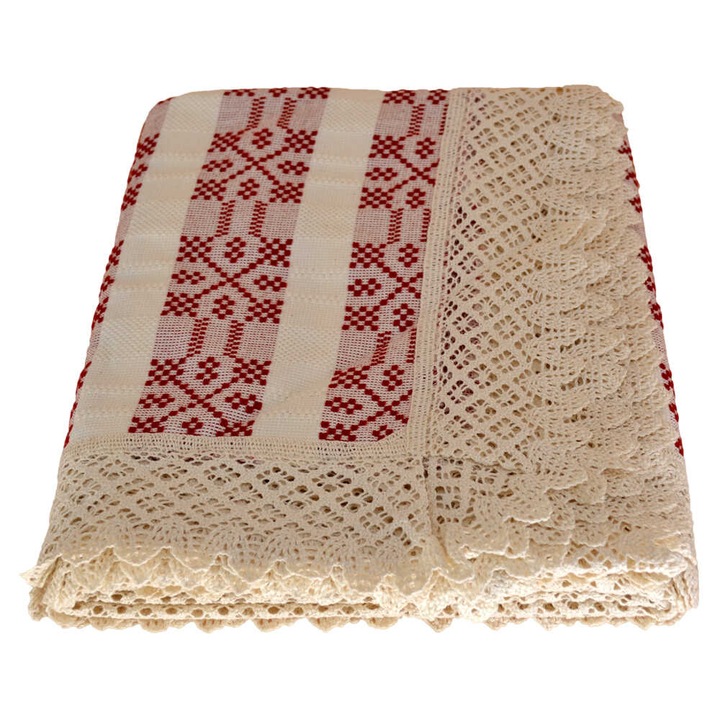 Fata de masa artizanat 140x120 CM Crem/Rosu 80 % bbc 20 % acril