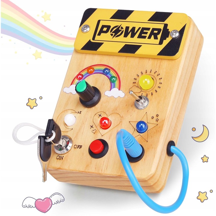 Tabla interactiva Busy Board, multicolor, din lemn, 1+ ani