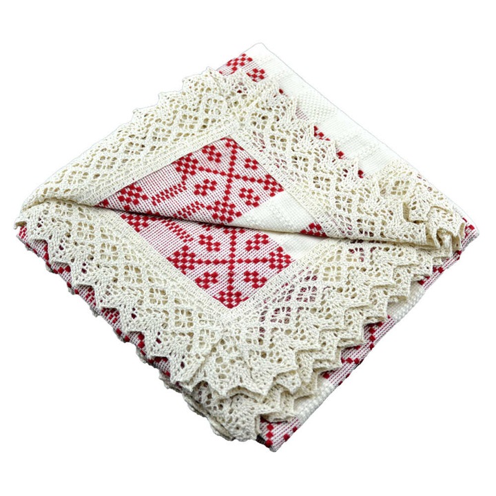 Fata de masa artizanat 75x75 CM Crem/Rosu 80 % bbc 20 % acril