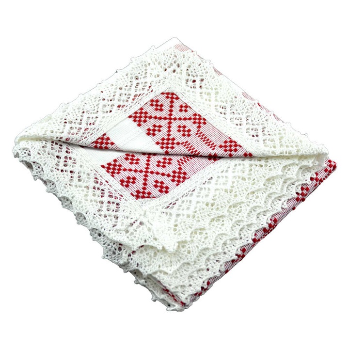 Fata de masa artizanat 75x75 CM Alb/Rosu 80 % bbc 20 % acril
