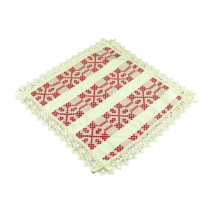 Fata de masa artizanat 30x30 CM Crem/Rosu 80 % bbc 20 % acril