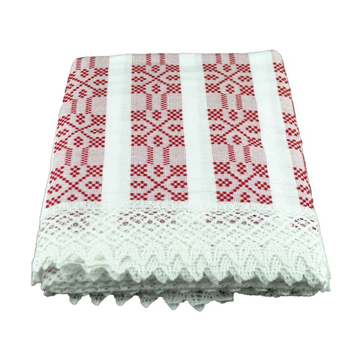 Fata de masa artizanat 140x120 CM Alb/Rosu 80 % bbc 20 % acril