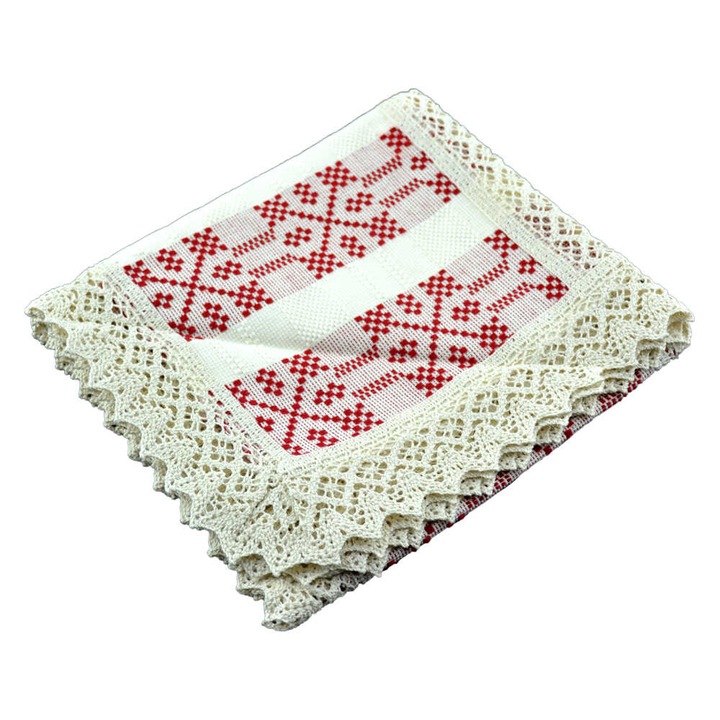 Fata de masa artizanat 75x45 Crem/Rosu 80 % bbc 20 % acril