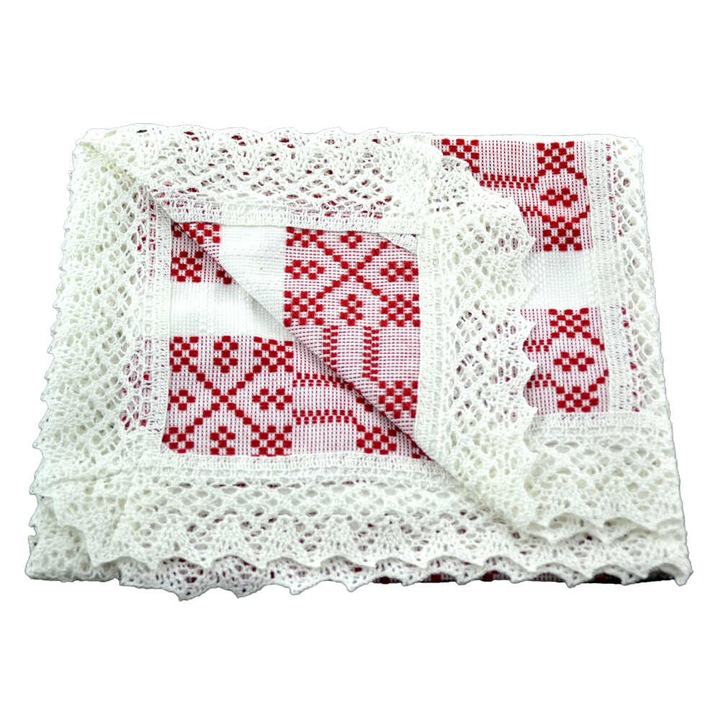 Fata de masa artizanat 75x45 CM Alb/Rosu 80 % bbc 20 % acril