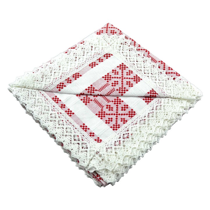 Fata de masa artizanat 100x100 CM Alb/Rosu 80 % bbc 20 % acril