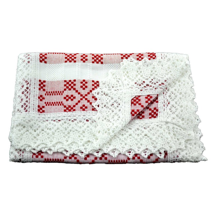 Fata de masa artizanat 90x45 CM Alb/Rosu 80 % bbc 20 % acril