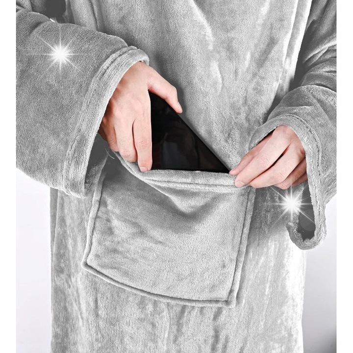 Одеяло с ръкави, 2 в 1, светлосиво, 200x170см, много топло, идеално за зимата