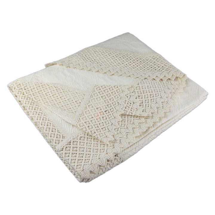 Fata de masa traditionala din bumbac ovala 260x160 CM Crem