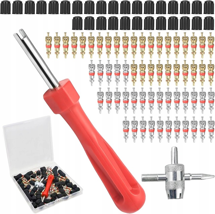 Set chei pentru ventile auto si biciclete, 122 elemente, multicolor