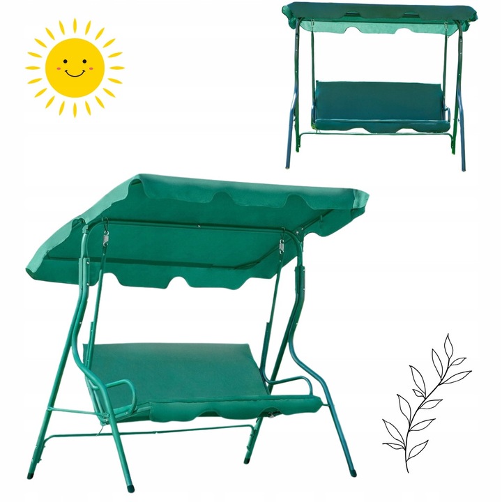 Husta de gradina suspendata 3 persoane, verde/negru/gri, cu perne, 170x155x112cm