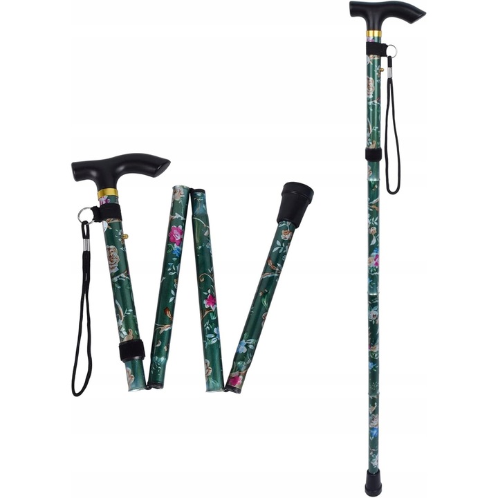 Baston pliabil pentru seniori, suport solid, inaltime reglabila, antiderapanta, 84-95cm