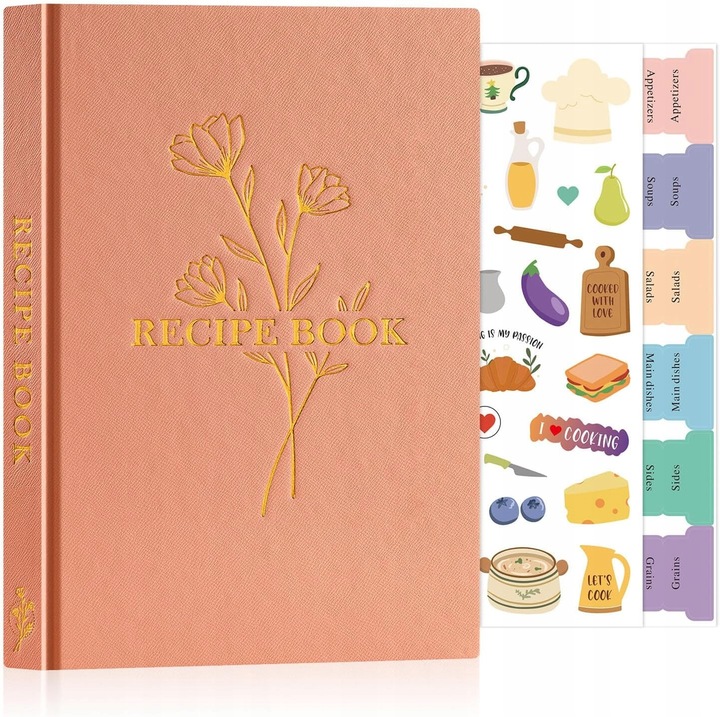Carte de bucate A5, roz, 70 retete, cu autocolante colorate