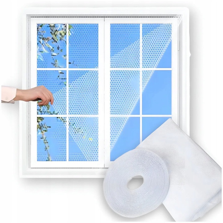 Plasa pentru fereastra, alba, 130x150cm, cu banda adeziva, set