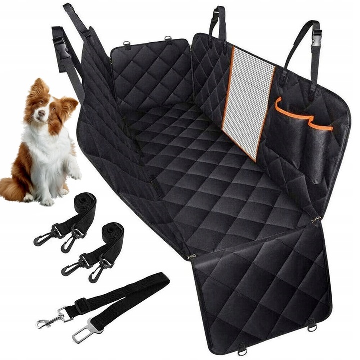 Captuseala de protectie pentru bancheta din spate a masinii pentru caini si pisici, impermeabila, 129x46x53cm, negru si portocaliu, set complet