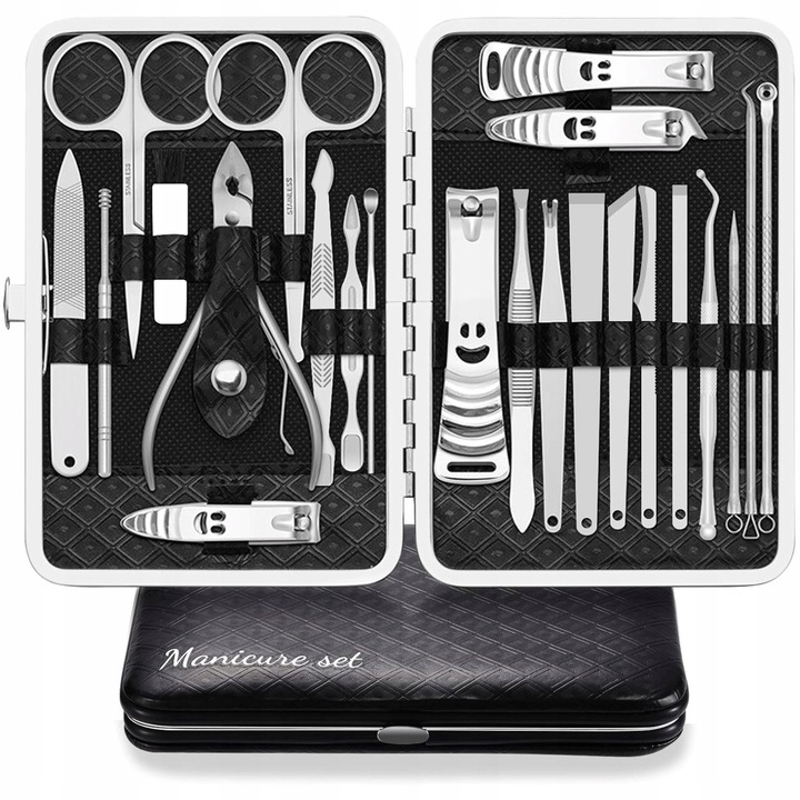 Set profesional de manichiura si pedichiura, 23 unelte, negru, compact
