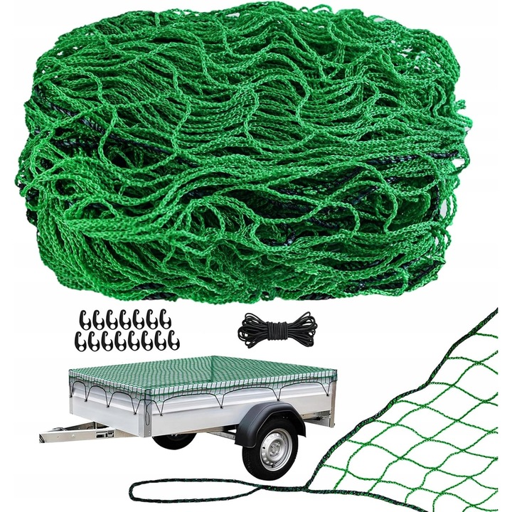 Plasa de transport pentru remorca, 2x3m, elastica, verde, 15 carlige