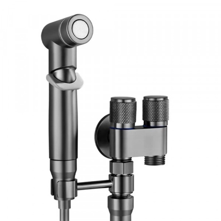 Set de dus cu pulverizator de apa pentru toaleta, economizor de spatiu, cu control dual, evacuare cu unul in doua, supapa unghiulara