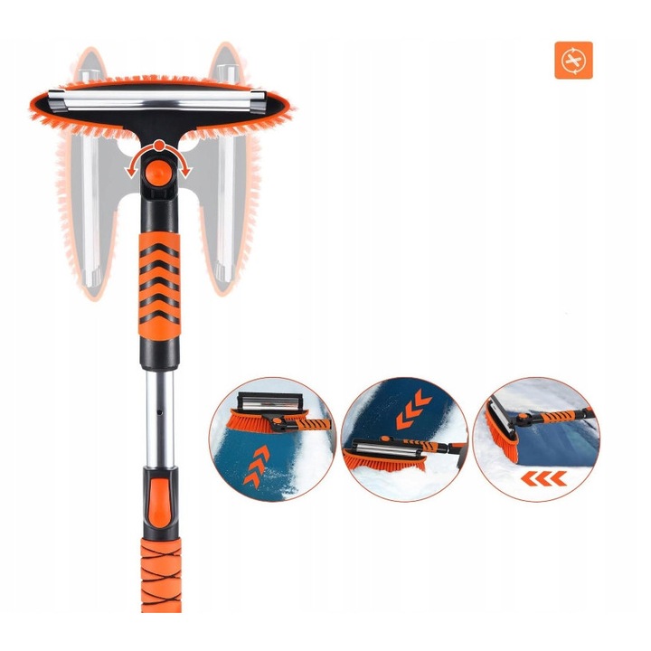 Racleta telescopica 3 in 1 pentru dezghetat parbriz auto, rosu-negru, 87-107cm