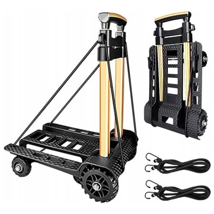 Carucior pliabil, capacitate 60 kg, roti silentioase, negru, 1,8 kg