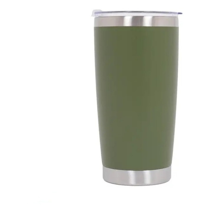 Rozsdamentes acél termosz pohár fedővel, 600 ml-es termosz, duplafalú, vákuumszigetelt, zöld színű