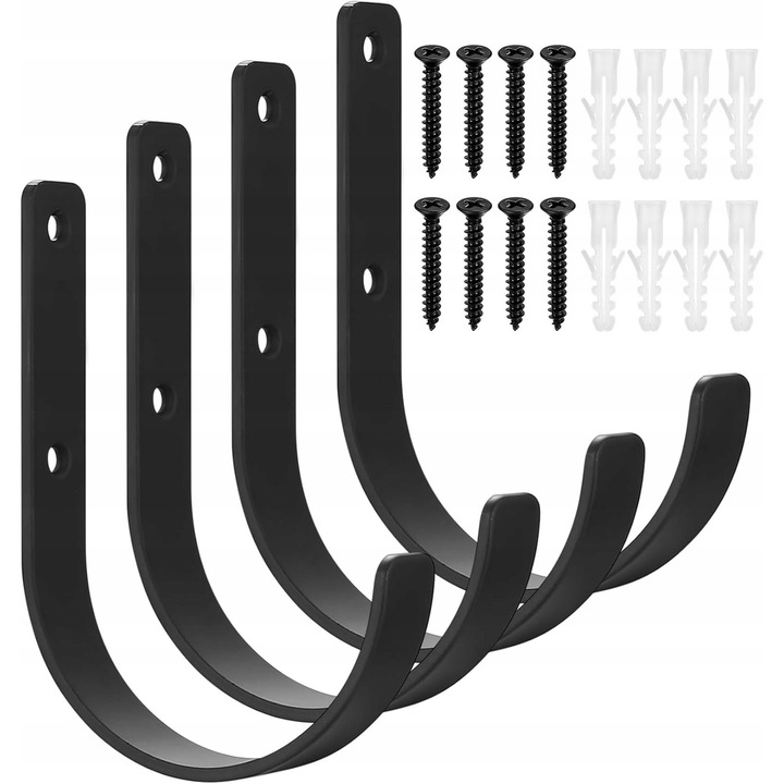 Set 4 suporturi de perete pentru biciclete, unelte, scari, negru